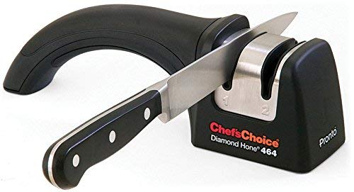 Chef'sChoice 464 Pronto Diamond Hone Manual Knife Sharpener For Serrated and Straight Knives Diamond Abrasives Easy and Secure Grip Compact Design Made in USA, 2-Stage, Black