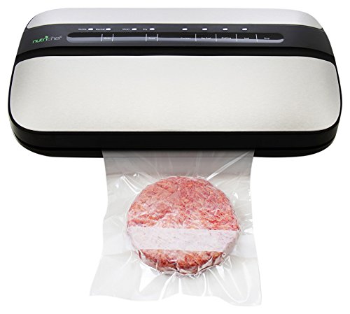 NutriChef Automatic Handheld Vacuum Sealer Machine - Simple & Compact Fresh Saver Meal - with Built-In Roll Storage & Cutter - Dry, Moist & Marinate Food Modes (Stainless Steel)