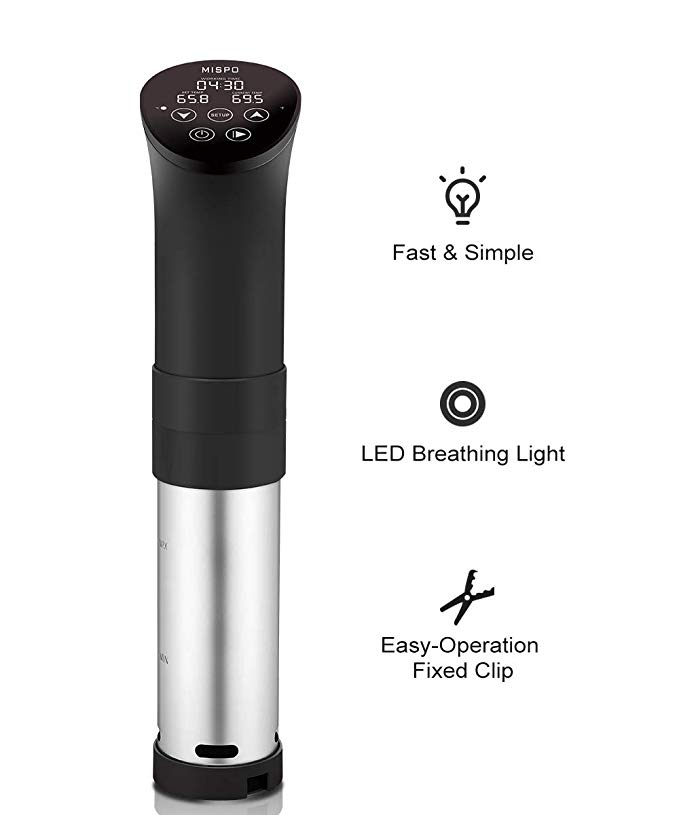 MISPO Sous Vide Cooker Precise Immersion Circulator with 1000W Powerful Heater Fast-heating, Easy to Set, Ultra Quiet, LED Touch Display,Black