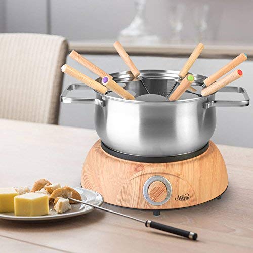 Artestia Electric Chocolate & Cheese Fondue Set, Serve 8 persons (Stainless Steel Pot, Wood Pattern Base)