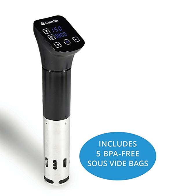 Avalon Bay Sous Vide Cooker - Thermal Immersion Circulator, Includes 5 BPA-Free Sous Vide Bags, 800 Watts, Stainless/Black, SVS-100