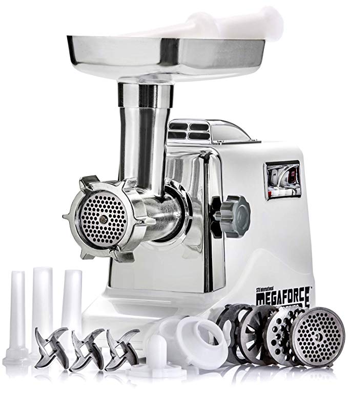 STX INTERNATIONAL STX-3000-MF Megaforce Patented Air Cooled Electric Meat Grinder with 3 Cutting Blades, 3 Grinding Plates, Kubbe and 3 Sausage Stuffing Tubes