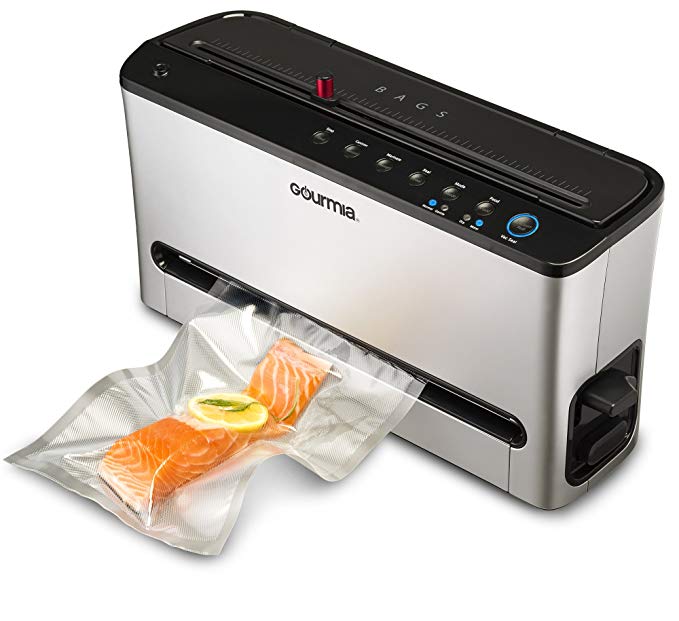 Gourmia GVS445 Vacuum Sealer Vertical Space Saving 8 Function Sealer, Silver