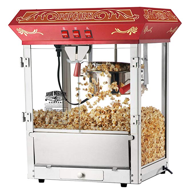 Great Northern Popcorn Old Time Popcorn Popper Machine Countertop, 8-Ounce, Red