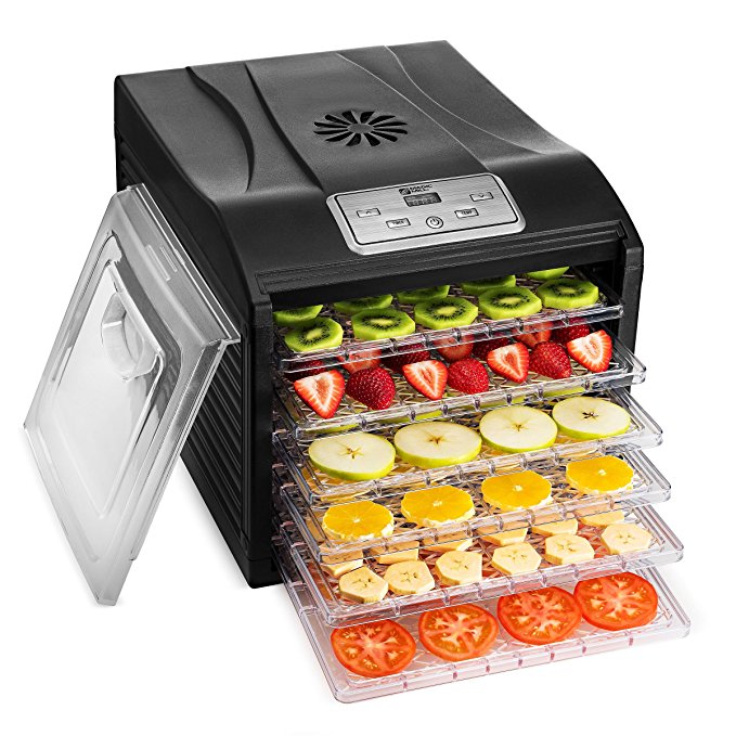 MAGIC MILL Food Dehydrator Machine, 6 Drying Racks Multi-Tier Food Preserver, Digital Control BUNDLE BONUS 2 Fruit Leather Trays, 1 Fine Mesh Sheets,