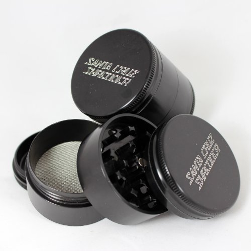 Medium Santa Cruz Shredder Black 4 Piece Grinder with a Cali Crusher® Pollen Press