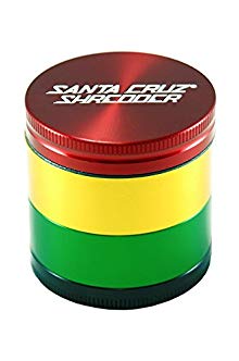 Santa Cruz Shredder 4 Piece Rasta Colored Aluminum Grinder - Medium 53mm 3 Stage Sifting Grinder - 2.1 Inches Wide