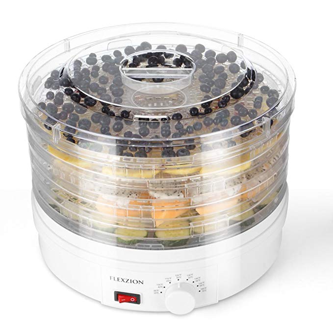 Flexzion Dehydrator for Food Fruit - Electric Food Saver Fruit Dehydrator Preserver Dry Fruit Dehydration Machine with 5 Stackable Tray