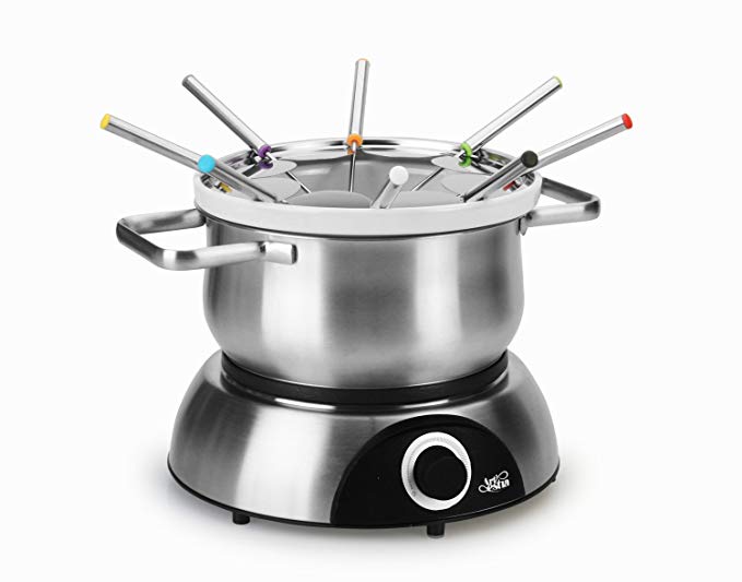 Artestia Electric Chocolate & Cheese Fondue Set with Two Pots, Serve 8 persons (Stainless Steel/Ceramic Pots, Stainless Steel Base)