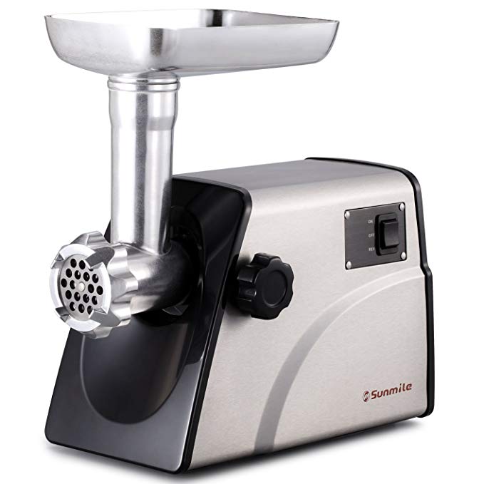 Sunmile SM-G33 Electric Meat Grinder - 1HP 800W Max Power - ETL Stainless Steel Meat Grinder Mincer Sausage Stuffer - Stainless Steel Blade and Plates, 3 Sausage Makers