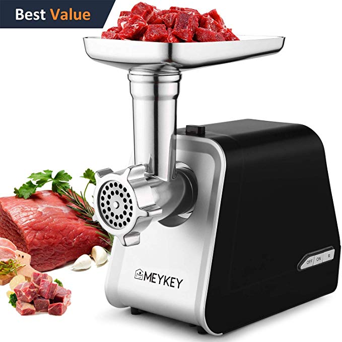 Electric Meat Grinder, Meat Mincer with 3 Grinding Plates and Sausage Stuffing Tubes for Home Use &Commercial, Stainless Steel/Silver/1000W (1500W)