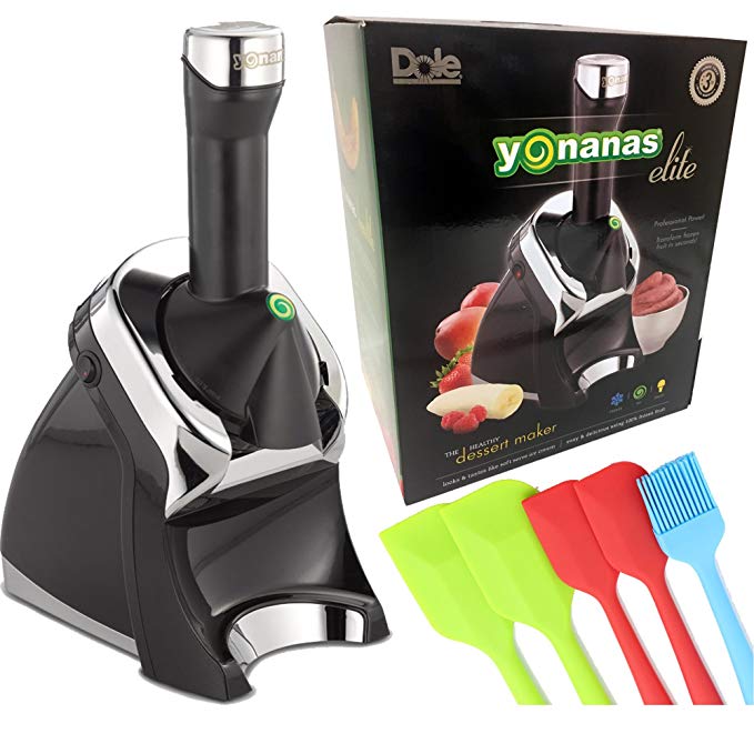 Yonanas Elite Frozen Healthy Dessert Maker - 100% Fruit Soft-Serve Maker, Spatula Set & Yonanas Recipe Book (Black) Bundle