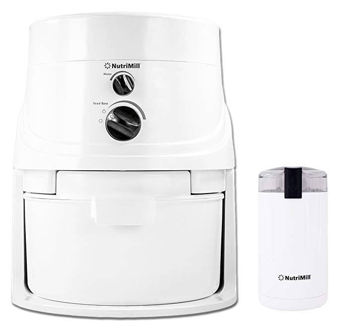 LEQUIP NutriMill Classic High-Speed Grain/Flour Mill with Mini Seed/Coffee Mill,White,20 Cup