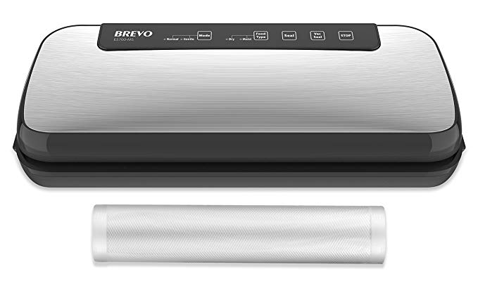 BREVO Fully-Automatic PRO Vacuum Sealer Machine with Moist & Gentle Modes Perfect Sealing Preservation for Fresh, Crispy Foods, Works with Vacuum Container, Roll Bags, Starter Kit Included