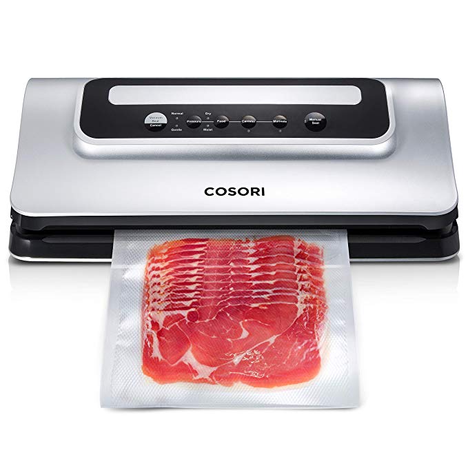 COSORI Vacuum Sealer Food Saver Machine, Automatic Vacuum Sealing System with Air Suction Hose and Built-in Bag Cutter for Food Preservation, Dry & Moist Food Modes, Led Indicator Lights (CP428-VS)