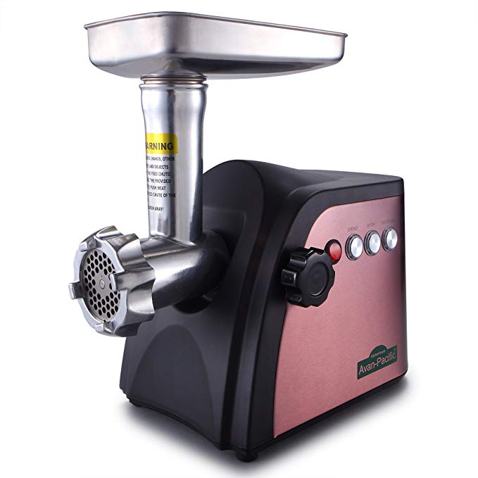 Avan-Pacific UMG-1801 ETL #8 LongLife Durable Electric Digital Light Touch Stainless Steel Meat Grinder with 2 S.S. Knives, 3 S.S.Plates, 1 S.S. Sausage Maker, 3 Pastic Sausage Stuffers, Kubbe Maker