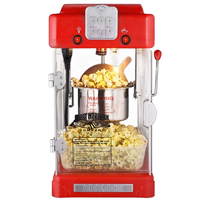 Great Northern Popcorn Machine Pop Pup Retro Style Popcorn Popper, 2.5oz