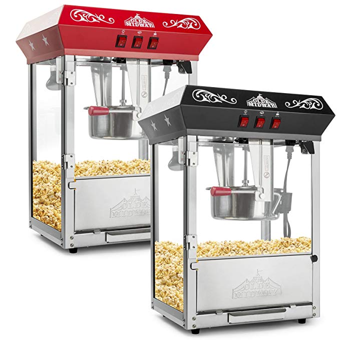 Olde Midway Bar Style Popcorn Machine Maker Popper with 8-Ounce Kettle - Black