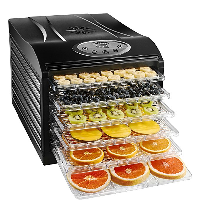 Chefman Food Dehydrator Machine Professional Electric Multi-Tier Food Preserver, Meat or Beef Jerky Maker, Fruit & Vegetable Dryer with 6 Slide Out Trays & Transparent Door - RJ43-SQ-6