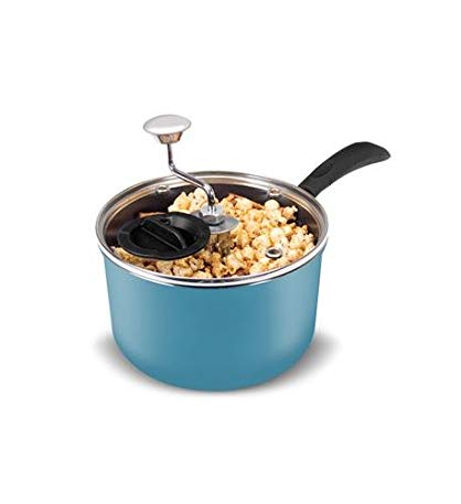 Zippy Pop Blue Stovetop Popcorn Popper with Glass Lid, 4-Quart Capacity