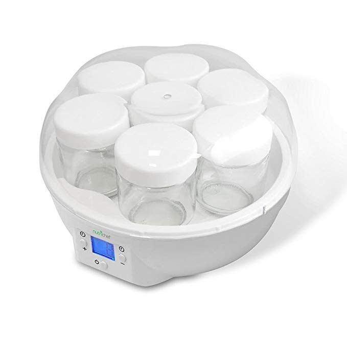 NutriChef - Yogurt Maker Machine With Glass Jars Electric - Organic - Dishwasher-Safe - with Digital Display Timer - 7 Glass Jars (PKYM26)