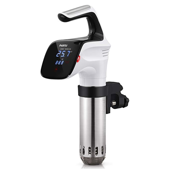 PARTU Sous Vide Cooker with Accurate Temp & Time Control,Stainless Steel and Removable Clamp|850 Watts (Present:Recipes)