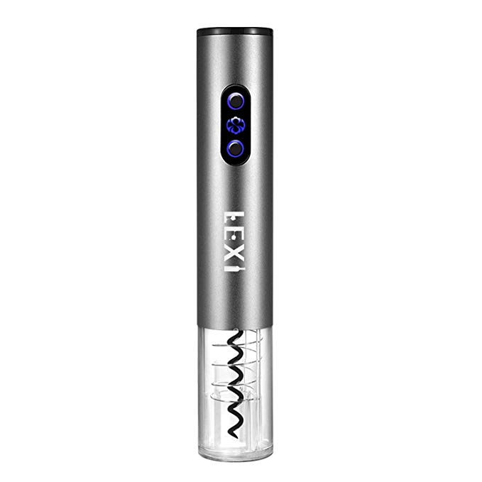 Rechargeable Electric Wine Opener, LEXI Matte Aluminum Alloy Electric Wine Bottle Opener Corkscrew with Environmental Ni-MH Battery, Free Foil Cutter (Silver Gray)