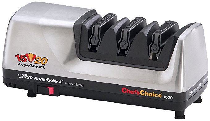 Chef’sChoice 1520 AngleSelect Diamond Hone Professional Electric Knife Sharpener for 15 & 20degree Knives Fine Edge or Serrated Blades Precision Guided Sharpening Made in USA,3-Stage Silver