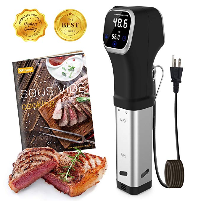 XProject Sous Vide Precision Cooker,Thermal Immersion Circulator with 1000W Powerful PTC Heater Fast-heating,Ultra Quiet,Time and Temperature Control, LED Touch Display,Healthy & Even Cooking | Cookbook- Black