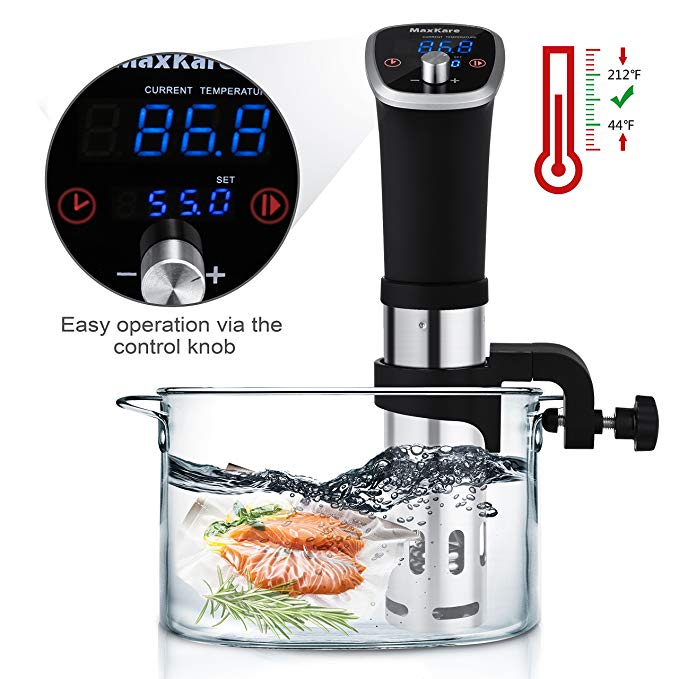 MaxKare Sous Vide Precision Cooker with Immersion Circulator, Double Digital Display Screens, Stainless Steel, Precise Temperature/Time Control for Quality Food at Home. Easy to Clean.