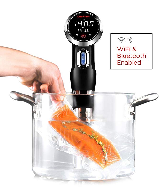 Chefman Sous Vide Immersion Circulator w/Wi-Fi, Bluetooth & Digital Interface Includes Connected App for Guided Cooking, Black