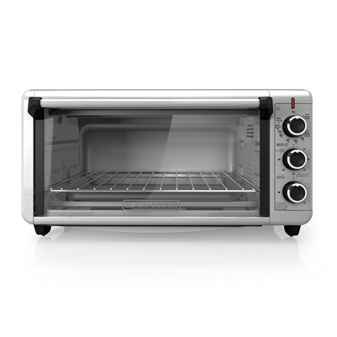 BLACK+DECKER TO3240XSBD 8-Slice Extra Wide Convection Countertop Toaster Oven, Includes Bake Pan, Broil Rack & Toasting Rack, Stainless Steel/Black Convection Toaster Oven